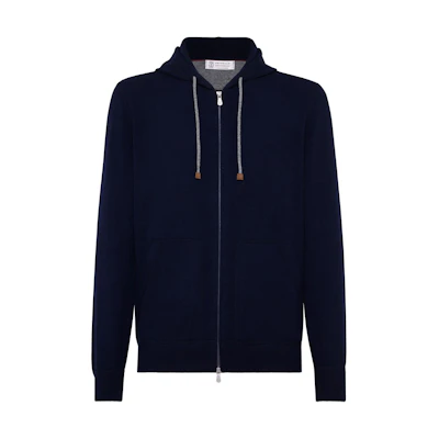 Brunello Cucinelli FW21 Blue Zip-Up Drawstring Hoodie M2223246CW425
