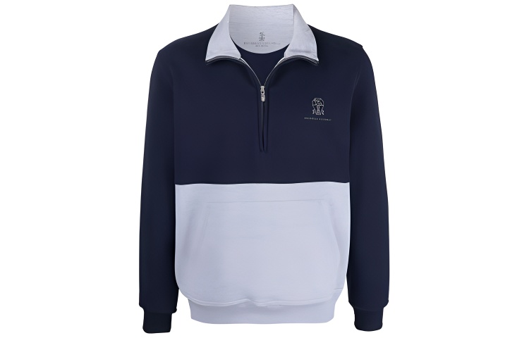 Brunello Cucinelli FW21 Blue Zip-Up Jacket with Patchwork Details MTU149250GC-T883