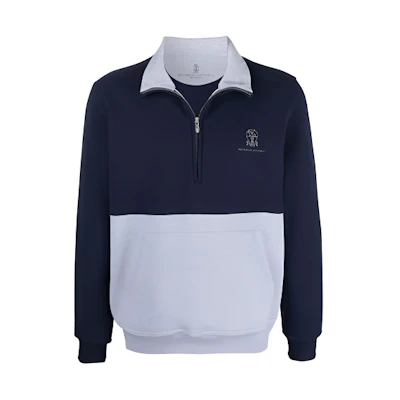 Brunello Cucinelli FW21 Blue Zip-Up Jacket with Patchwork Details MTU149250GC-T883