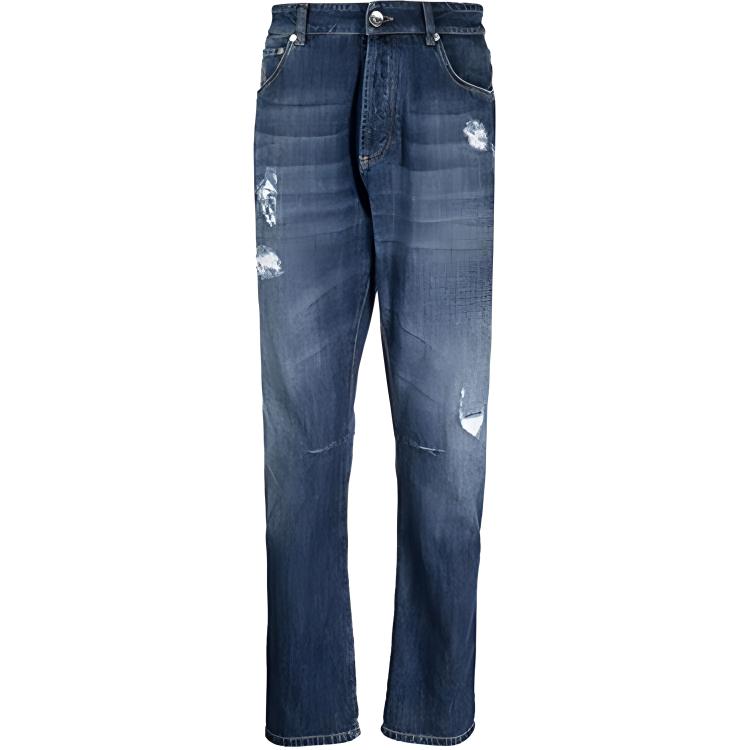 Brunello Cucinelli FW21 Distressed Straight-Leg Jeans Men Blue. M0Z37X2340-C1468