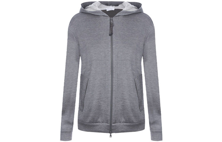 Brunello Cucinelli FW21 Gray Cotton Zip-Up Hoodie Jacket MD828SB806-C572
