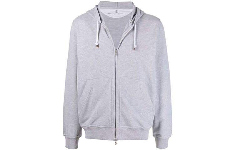 Brunello Cucinelli FW21 Grey Solid Drawstring Zip-Up Hoodie MTU149069GC-9300