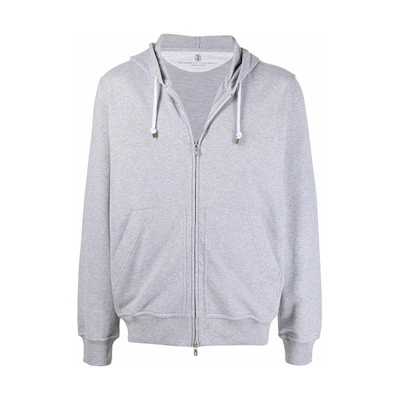Brunello Cucinelli FW21 Grey Solid Drawstring Zip-Up Hoodie MTU149069GC-9300