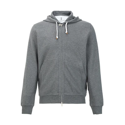 Brunello Cucinelli FW21 Grey Zip-Up Drawstring Hoodie Jacket M0T359069G-C080