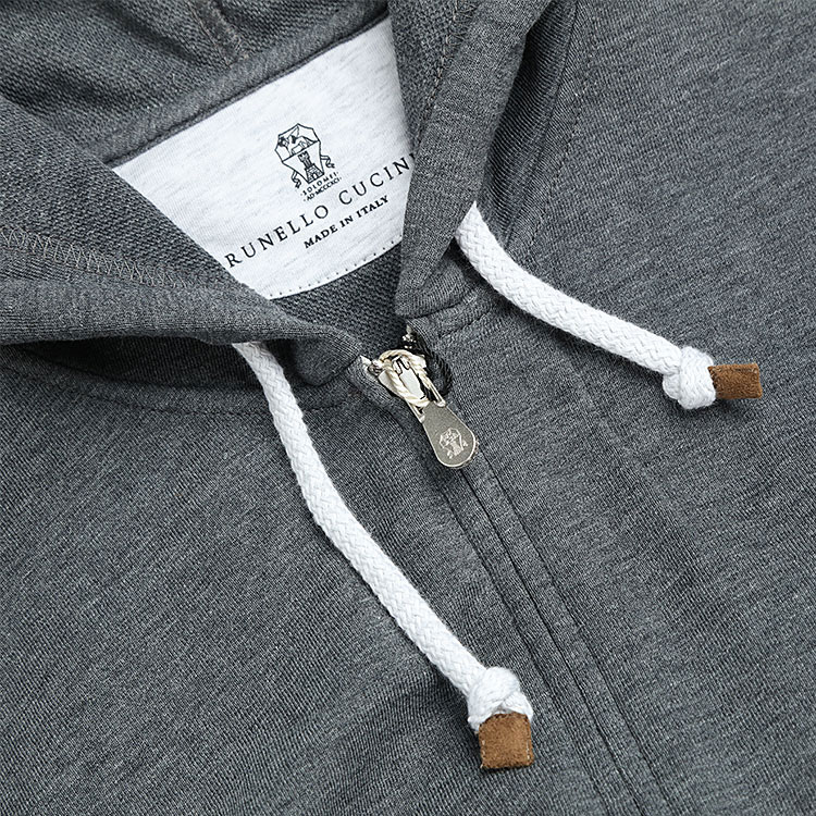Sizing Brunello Cucinelli FW21 灰色拉链抽绳连帽夹克外套 M0T359069G-C080