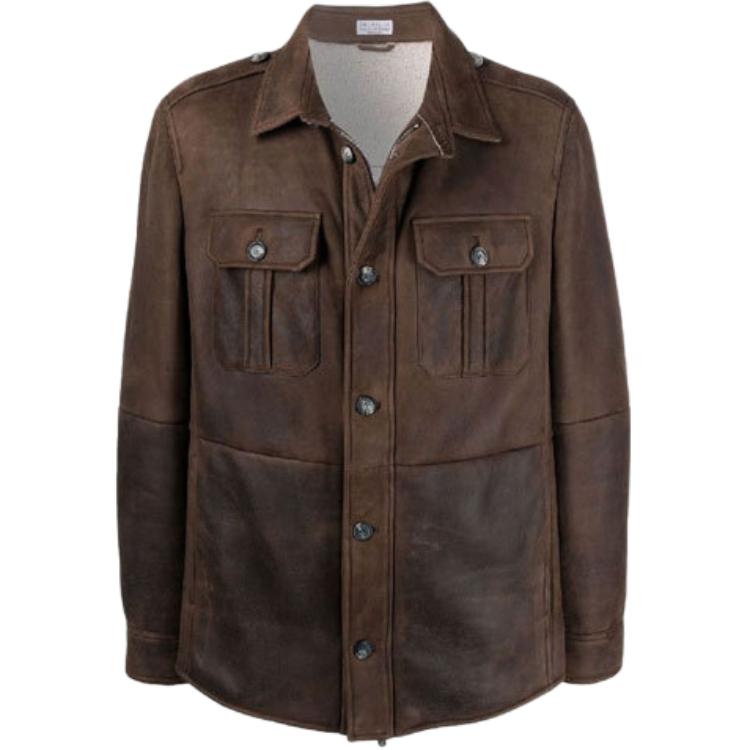 Brunello Cucinelli FW21 Leather Shirt Long Sleeve Jacket Top MPMUR1832-C8128