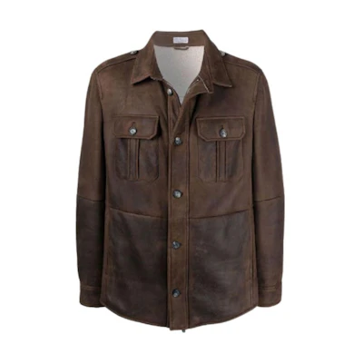 Brunello Cucinelli FW21 Leather Shirt Long Sleeve Jacket Top MPMUR1832-C8128