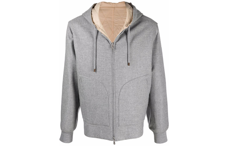 Brunello Cucinelli FW21 Reversible Quilted Zip-Up Hoodie Jacket Grey () MN4856167CT120