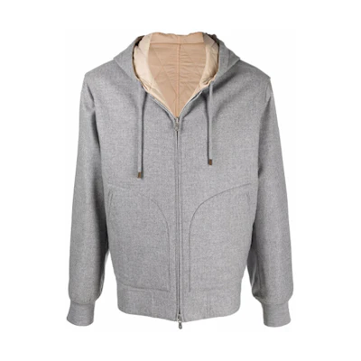 Brunello Cucinelli FW21 Reversible Quilted Zip-Up Hoodie Jacket Grey () MN4856167CT120