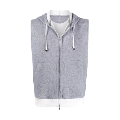 Brunello Cucinelli FW21 Sleeveless Drawstring Hoodie Grey M0T319079-GC048