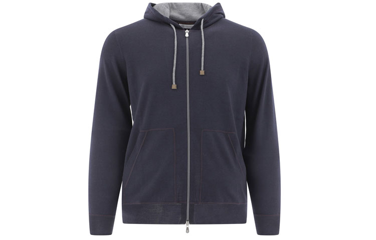 Brunello Cucinelli FW21 Solid Color Casual Hoodie Blue () M2400296-CJU42