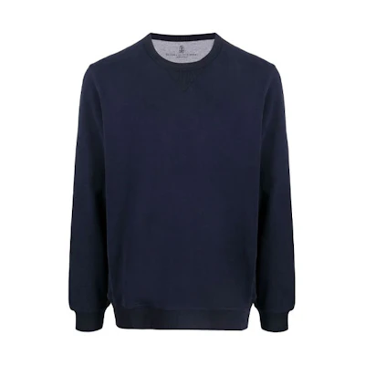 Brunello Cucinelli FW21 Solid Color Cotton Crewneck Sweatshirt Blue MTU149073GC-6134