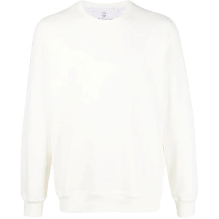 Brunello Cucinelli FW21 White Solid Color Crewneck Sweatshirt MTU149073G-C7220