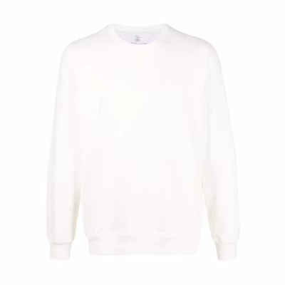 Brunello Cucinelli FW21 White Solid Color Crewneck Sweatshirt MTU149073G-C7220