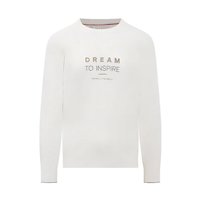 Brunello Cucinelli FW22 Embroidered Logo Crewneck Sweater Off-White. M22705500-CHV08
