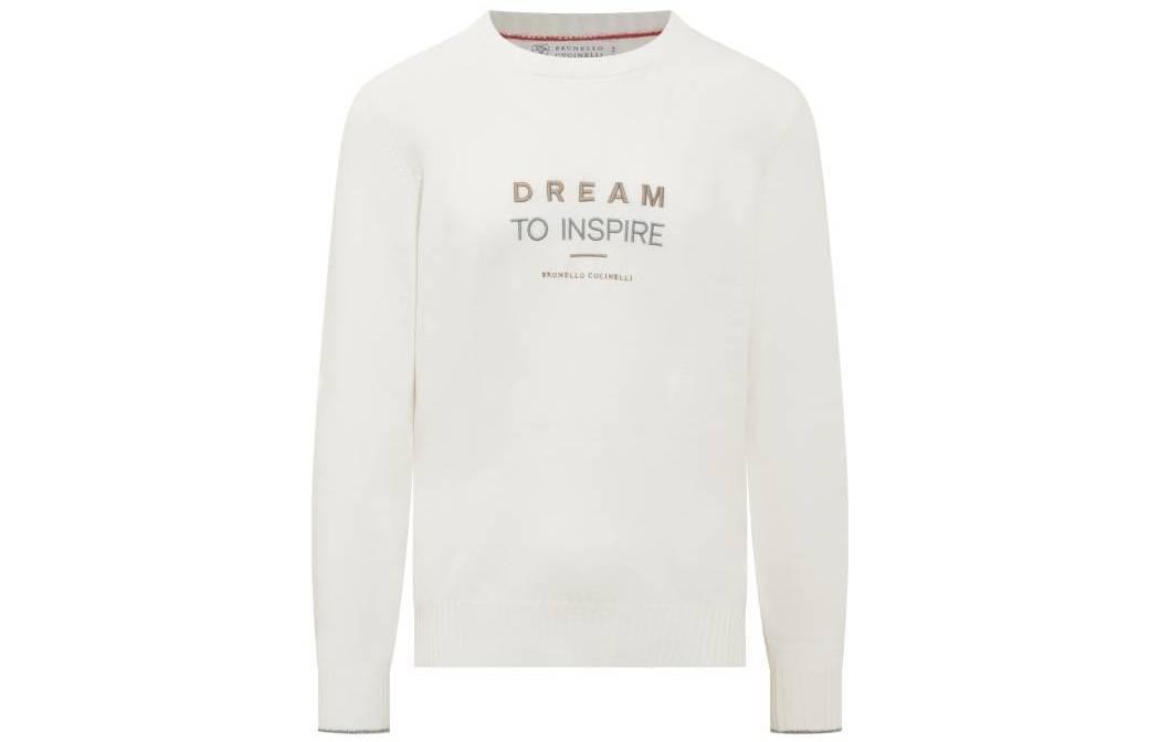 Order Brunello Cucinelli FW22 刺繡Logo圓領毛衣 奶白色 M22705500-CHV08