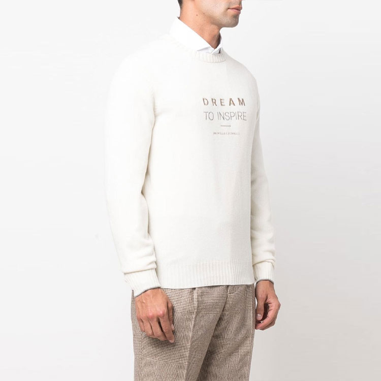 Purchase Brunello Cucinelli FW22 刺繡Logo圓領毛衣 奶白色 M22705500-CHV08