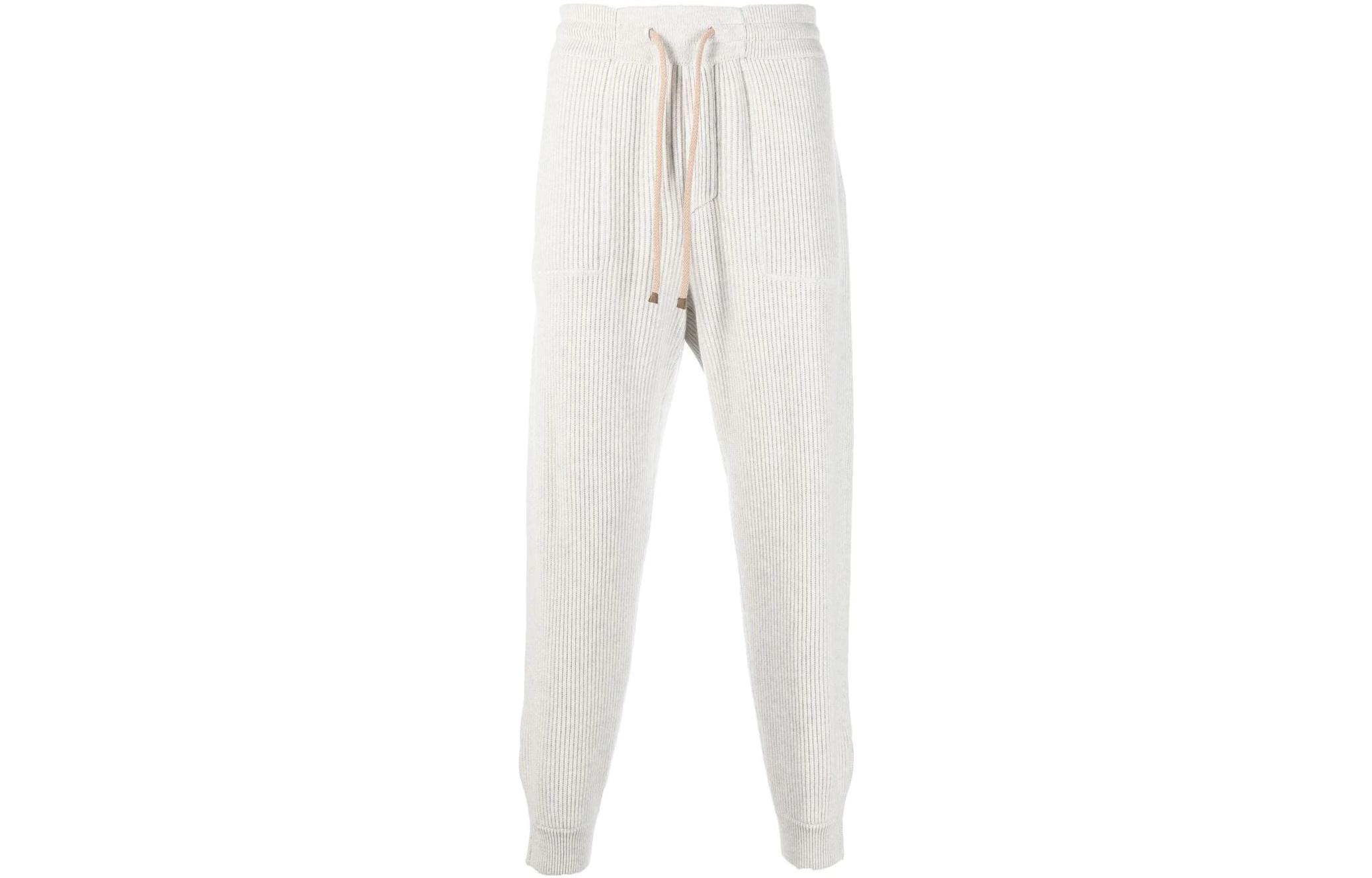 Order Brunello Cucinelli FW22 淺灰色針織抽繩休閒長褲。 M22704809GCO613