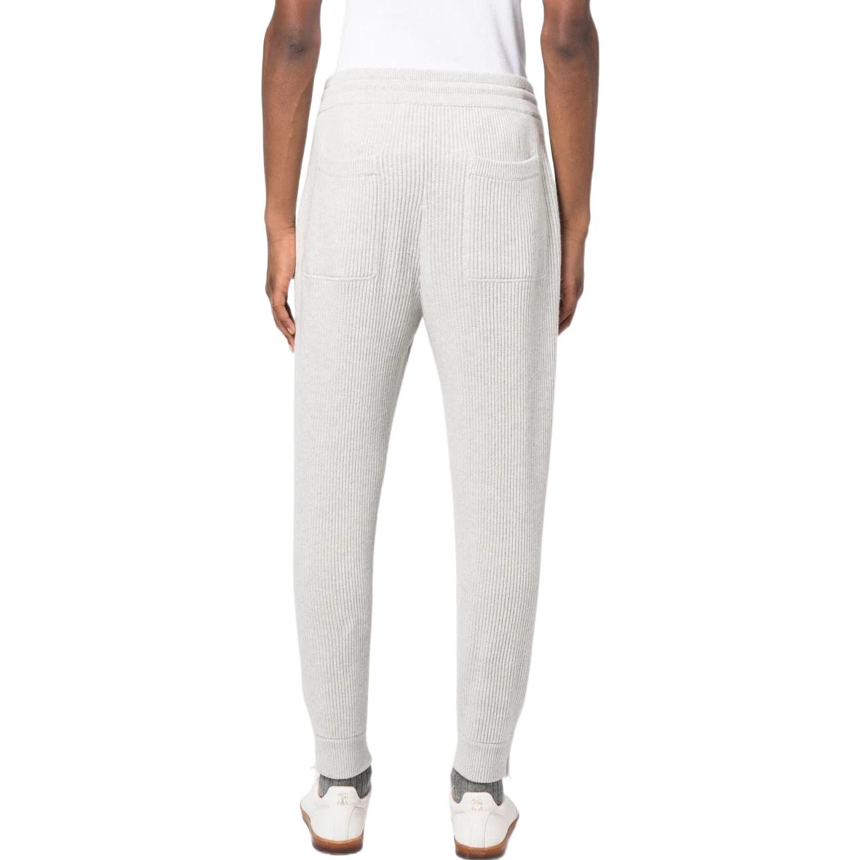 Shop Brunello Cucinelli FW22 淺灰色針織抽繩休閒長褲。 M22704809GCO613