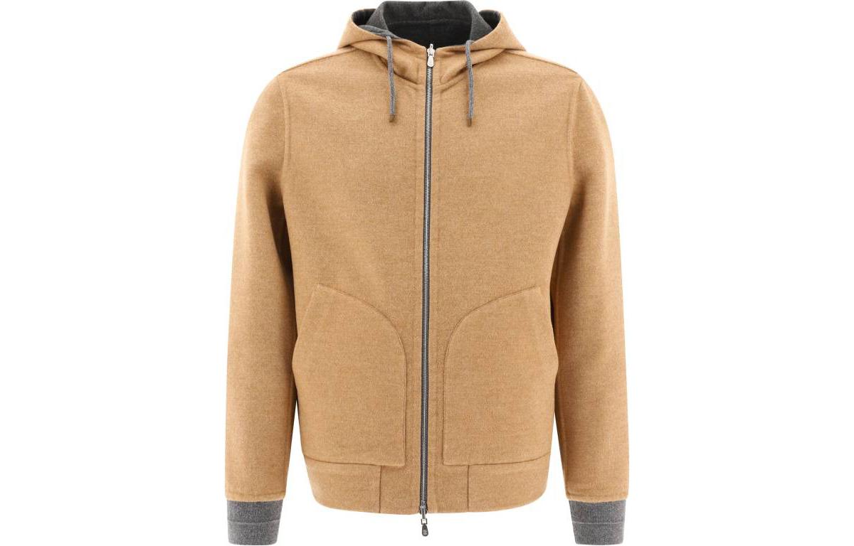 Brunello Cucinelli FW22 Beige Reversible Zip Hoodie Jacket ML4549936CWN75