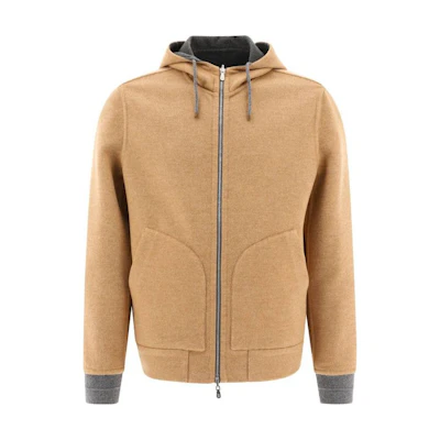 Brunello Cucinelli FW22 Beige Reversible Zip Hoodie Jacket ML4549936CWN75