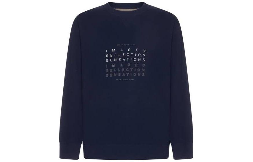 Brunello Cucinelli FW22 Blue Crewneck Sweatshirt with Letter Print MTU143431-CTL02