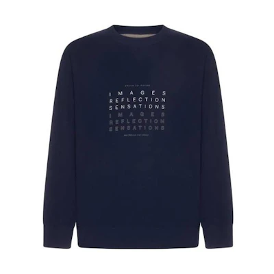 Brunello Cucinelli FW22 Blue Crewneck Sweatshirt with Letter Print MTU143431-CTL02