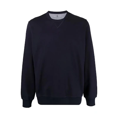 Brunello Cucinelli FW22 Blue Solid Color Crewneck Pullover Sweatshirt M0T359073G-C6134