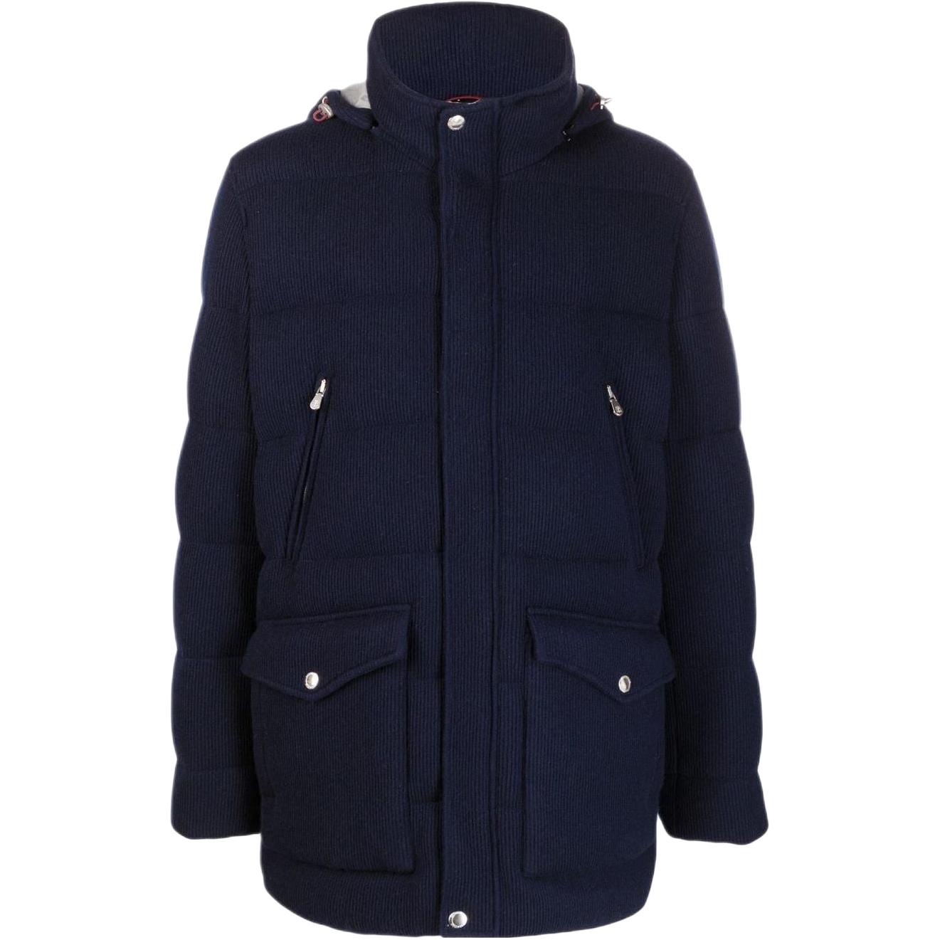 Brunello Cucinelli FW22 Blue Zip-Up Puffer Jacket with Hoodie M221P219-CG750