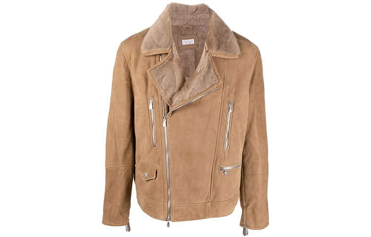 Brunello Cucinelli FW22 Brown Solid Moto Jacket MPMEC1899C7130