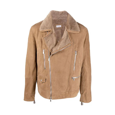 Brunello Cucinelli FW22 Brown Solid Moto Jacket MPMEC1899C7130