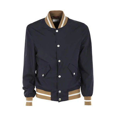 Brunello Cucinelli FW22 Colorblock Stripe Single-Breasted Jacket Navy MD4226831-CK616