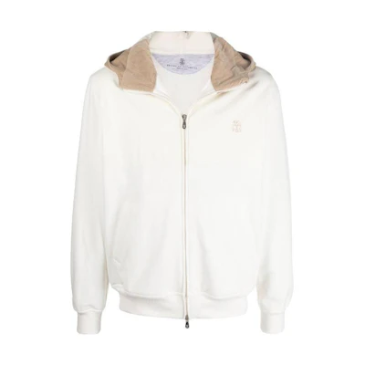 Brunello Cucinelli FW22 Colorblock Zip-Up Hoodie White Long Sleeve MTU143129GCYD72