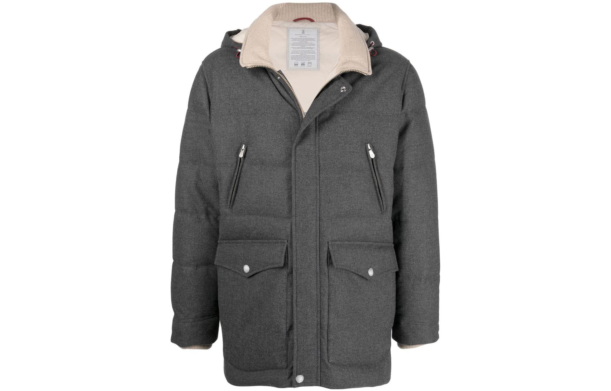 Brunello Cucinelli FW22 Dark Gray Down-Filled Hoodie Jacket MM4851823CHU04