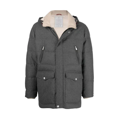 Brunello Cucinelli FW22 Dark Gray Down-Filled Hoodie Jacket MM4851823CHU04