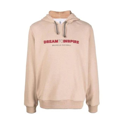 Brunello Cucinelli FW22 Embroidered Slogan Hoodie Khaki Long Sleeve MTU143119GCB575
