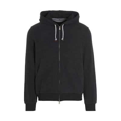 Brunello Cucinelli FW22 Gray Hoodie Zip-Up Jacket Long Sleeve Sweater MTU149069G-C8127