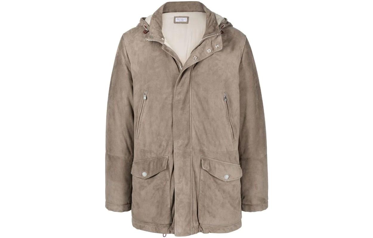 Brunello Cucinelli FW22 Grey Leather Zip-Up Hoodie Jacket M0PCL1892-CCK34