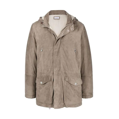 Brunello Cucinelli FW22 Grey Leather Zip-Up Hoodie Jacket M0PCL1892-CCK34