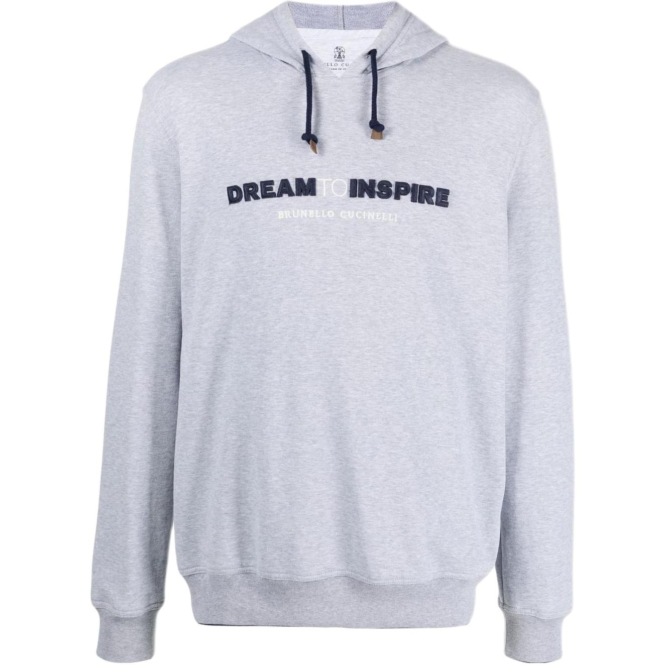 Brunello Cucinelli FW22 Grey Pullover Hoodie with Embroidered Letters MTU143119G-CT883