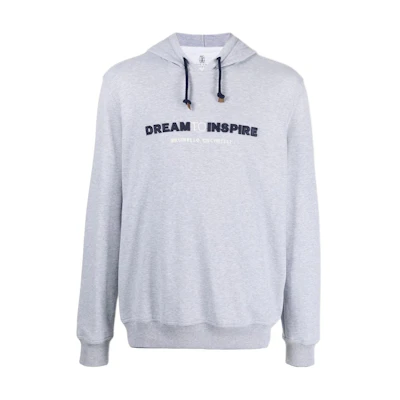 Brunello Cucinelli FW22 Grey Pullover Hoodie with Embroidered Letters MTU143119G-CT883