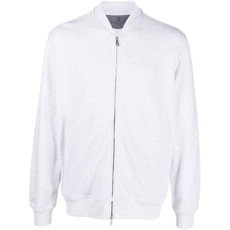 Brunello Cucinelli FW22 Grey Ribbed Zip-Up Baseball Collar Sweatshirt M0T359072G-C3657