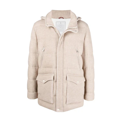 Brunello Cucinelli FW22 Light Brown Padded Zip-Up Down Jacket M221PV219-CIU85