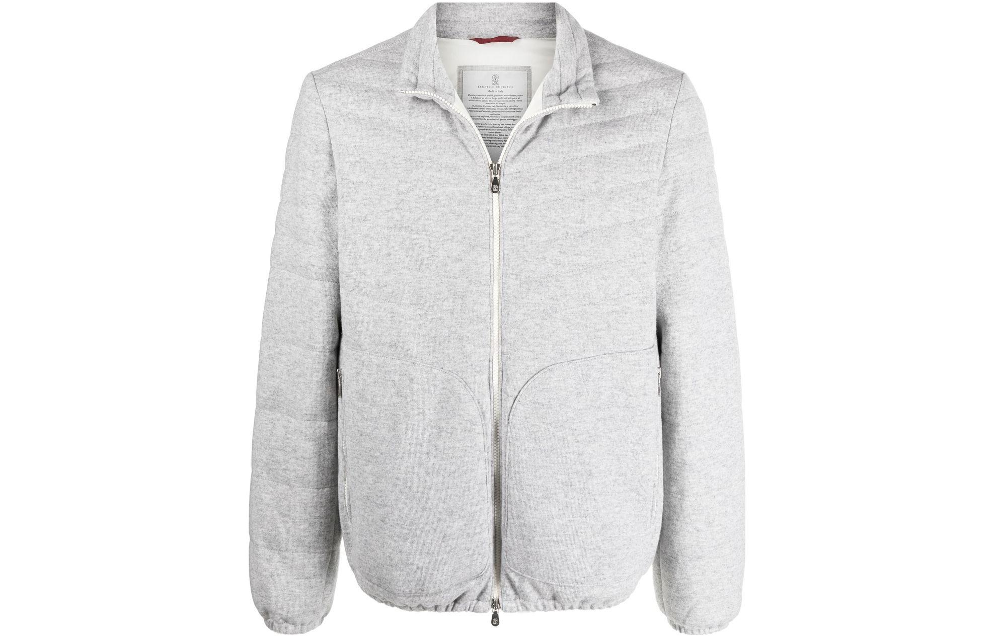 Brunello Cucinelli FW22 Light Grey Down Jacket with Zip Collar M221P126-CF174