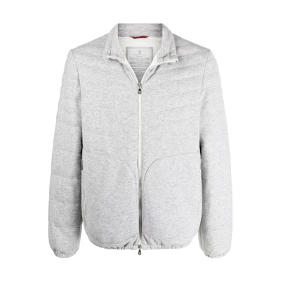 Brunello Cucinelli FW22 Light Grey Down Jacket with Zip Collar M221P126-CF174