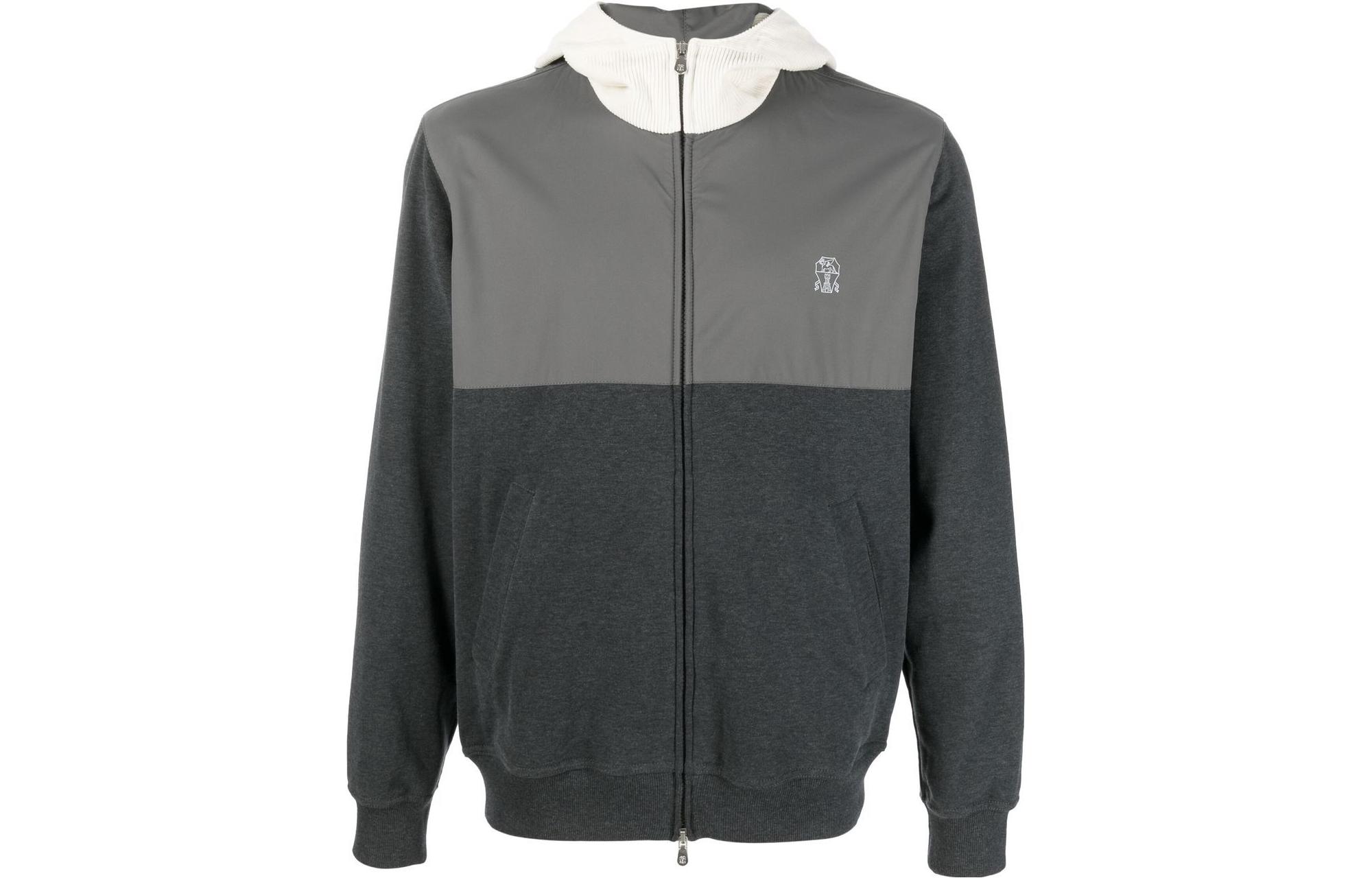 Brunello Cucinelli FW22 Logo Embroidered Hoodie Jacket Grey MTU143129G-CVP31