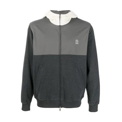 Brunello Cucinelli FW22 Logo Embroidered Hoodie Jacket Grey MTU143129G-CVP31