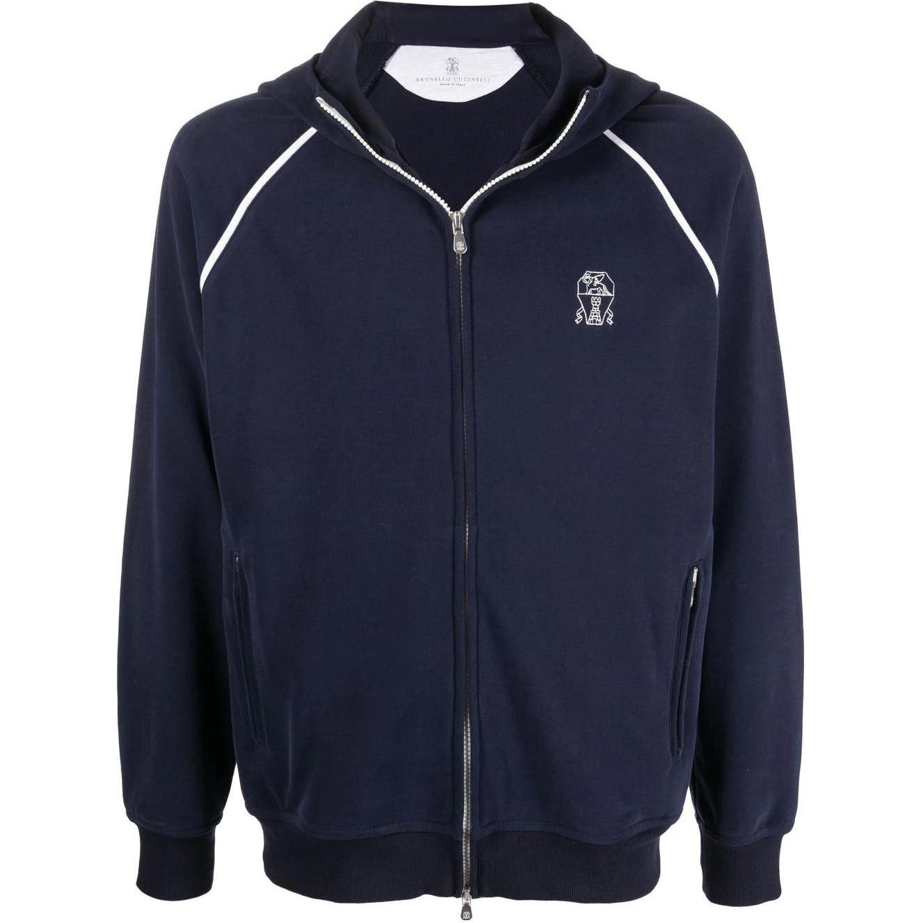 Brunello Cucinelli FW22 Logo Embroidered Hoodie Navy Blue  Sweatshirt MTU143109G-CU948