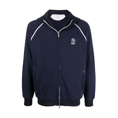 Brunello Cucinelli FW22 Logo Embroidered Hoodie Navy Blue Sweatshirt MTU143109G-CU948