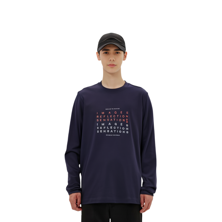 Purchase Brunello Cucinelli 男士深藍長袖圓領標誌長T恤 FW22 M0T618730-CJM32